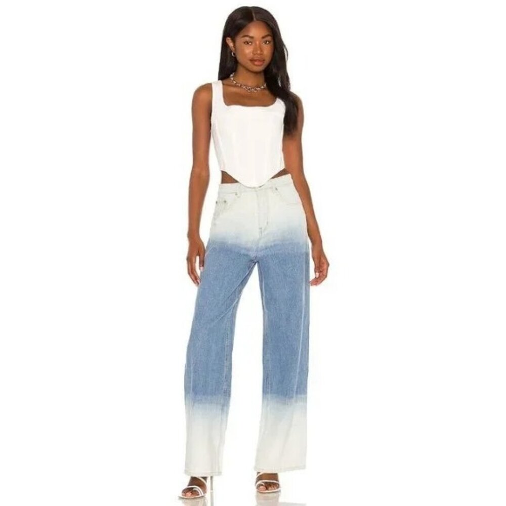 By Dyln Billie Blue White Ombre Wide Leg Jeans Size M